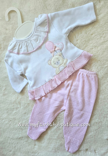 Spanish Baby Boys Pink & White Teddy Balloon 2pc Set ~ NB-6m