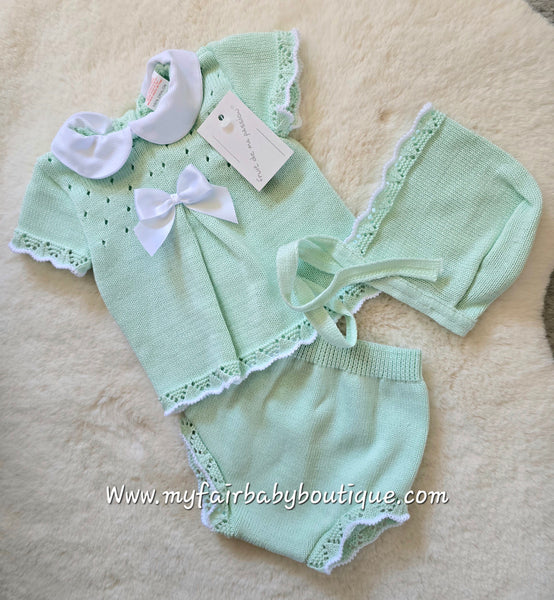Spanish Baby Girls Mint Green Knitted Jam Pant Set ~ 0-3m