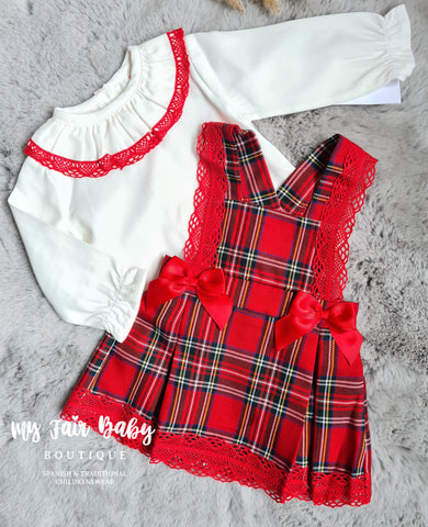 Traditional Baby Girls Red Tartan Christmas Pinafore Dress - 3-18m