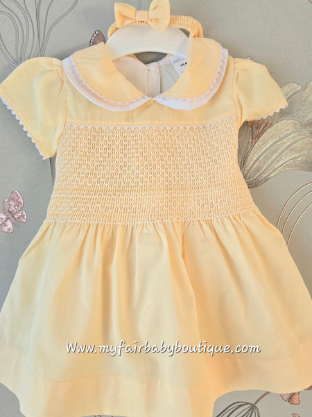 Spanish Girls Smocked Lemon Dress, Pants & Headband ~ 0-4y