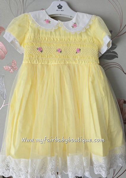 Beau Kid Traditional Girls Lemon Yellow Smocked Dress 55115a - 18m-4y