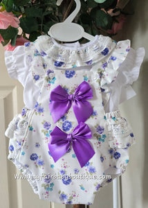 Spanish Baby Girls Lilac Floral Romper Set ~ 3-36m