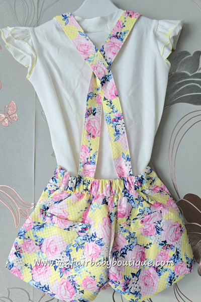 Beau Kid Traditional Lemon Floral Dungaree Set 22112 ~ 2-6y
