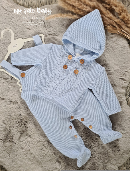 Spanish Baby Boys Blue Knitted Dungarees & Cardigan 3120 - 1-6m