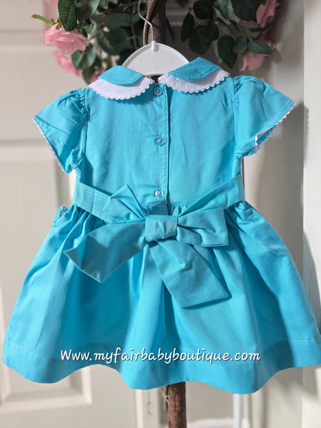 Spanish Girls Aqua Smocked Dress, Pants & Headband 1125 ~ 6m-6y