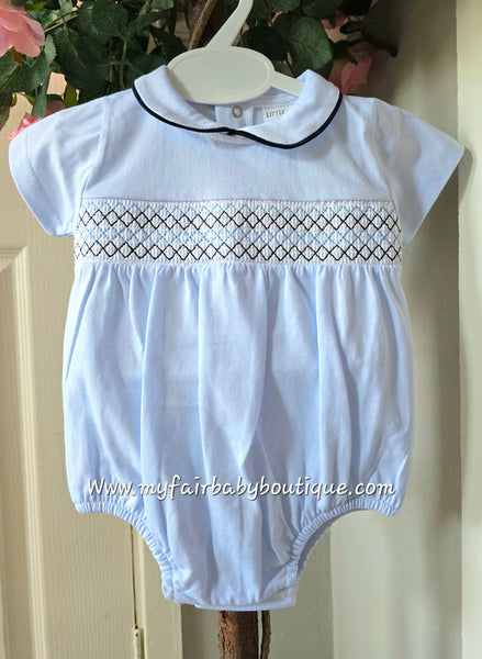 Spanish Baby Boys Blue Smocked Cotton Romper ~ NB-9m