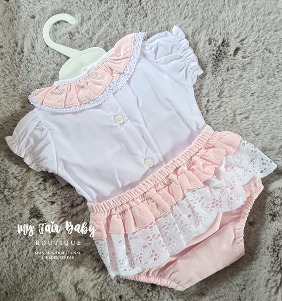Spanish Baby Girls Pink Waffle Jam Pants Set ~ 6-36m