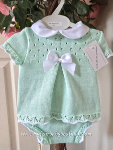 Spanish Baby Girls Mint Green Knitted Jam Pant Set ~ 0-3m