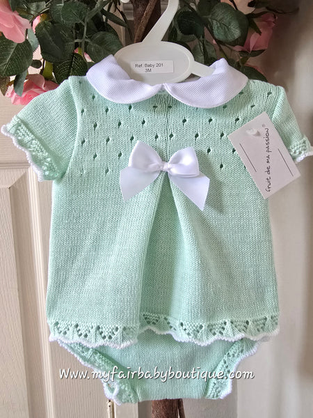 Spanish Baby Girls Mint Green Knitted Jam Pant Set ~ 0-3m