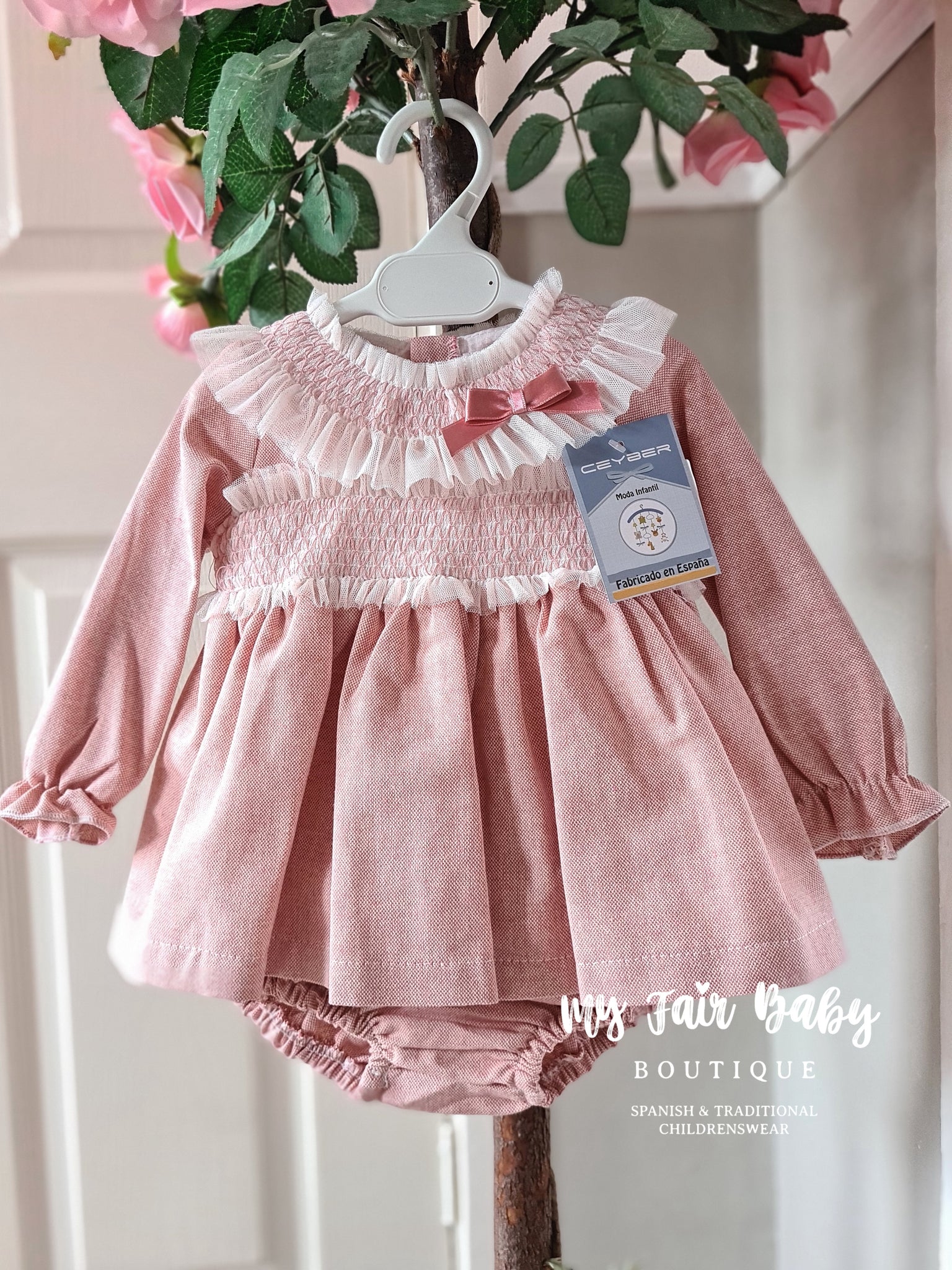 Ceyber AW24 Spanish Baby Girls Pink Dress With Smocking ZA3220