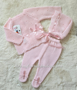 Spanish Creaciones Gavidia Baby Girls Pink Knitted 3pc Set 8213