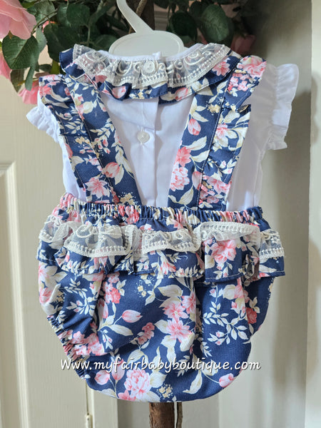 Spanish Baby Girls Navy Floral Romper M002 ~ 3-36m