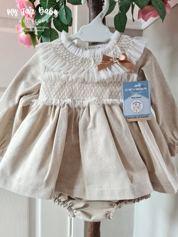 Ceyber AW24 Spanish Baby Girls Sand Dress With Smocking ZA3770