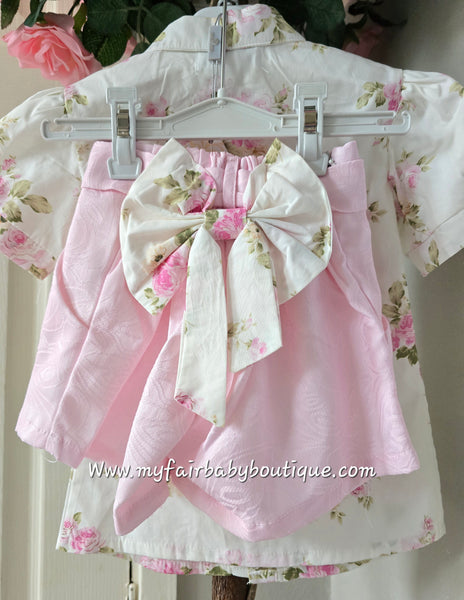 Beau Kid Traditional Girls Pink Short & Floral Blouse Set 444200 ~ 2-6y
