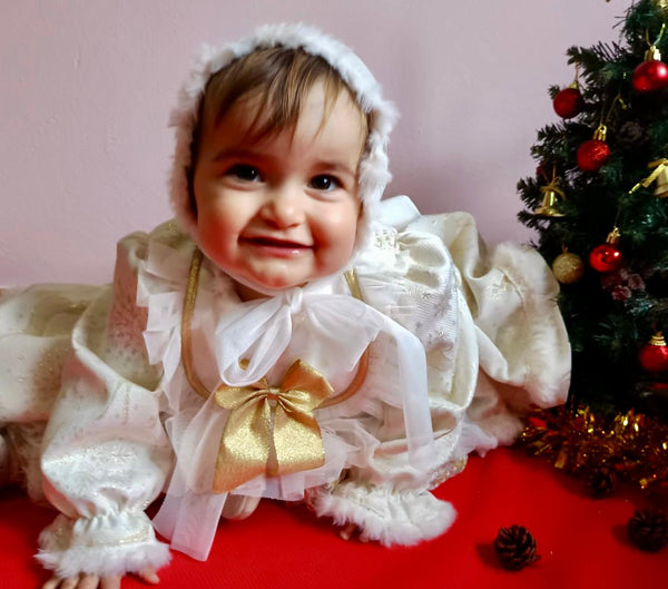 Sonata AW24 Spanish Girls Cream & Gold Reindeer Christmas Dress NA2404 - MADE TO ORDER