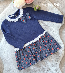 Spanish Older Girls Navy Love Heart Dress 322106011 ~ 3-6y