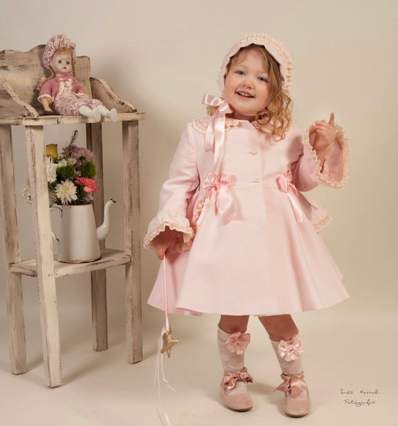 Sonata Infantil Spanish Girls Pink Pique Ruffled Summer Coat VE2130 - MADE TO ORDER