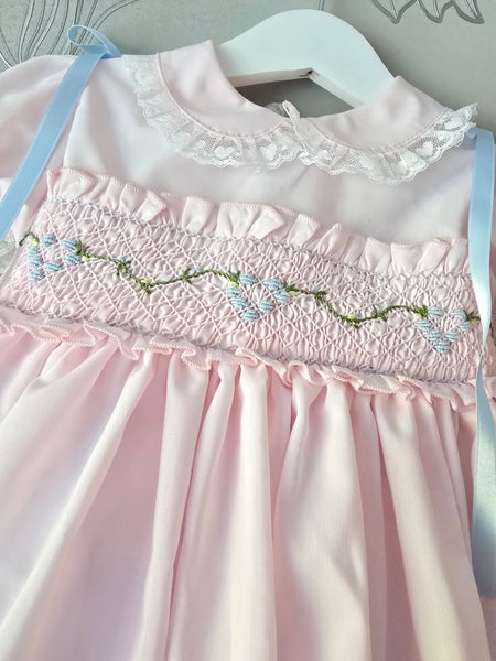 Sonata Infantil Spanish Girls Pink & Blue Smocked Puffball Dress & Bonnet VE2426 ~ 3y ~ IN STOCK NOW