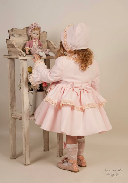 Sonata Infantil Spanish Girls Pink Pique Ruffled Summer Coat VE2130 - MADE TO ORDER