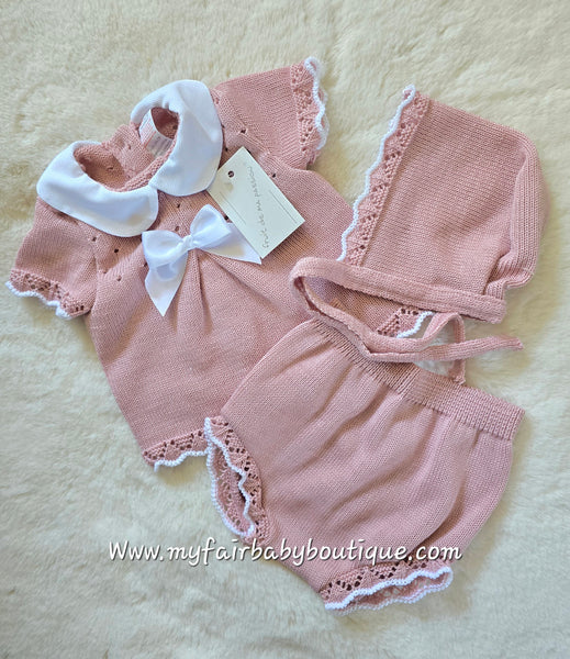 Spanish Baby Girls Dusky Pink Knitted Jam Pant Set ~ 0-3m