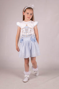 Beau Kid Traditional Girls Blue Carousel Skirt Set ~ 2-8y