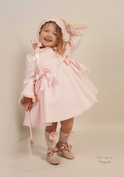 Sonata Infantil Spanish Girls Pink Pique Ruffled Summer Coat VE2130 - MADE TO ORDER