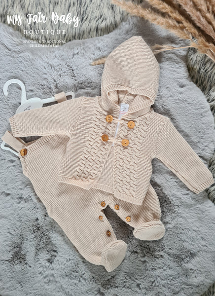 Spanish Baby Boys Camel Knitted Dungarees & Cardigan 3120 - 1-6m