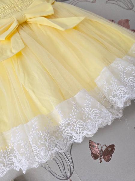 Beau Kid Traditional Girls Lemon Yellow Smocked Dress 55115a - 18m-4y