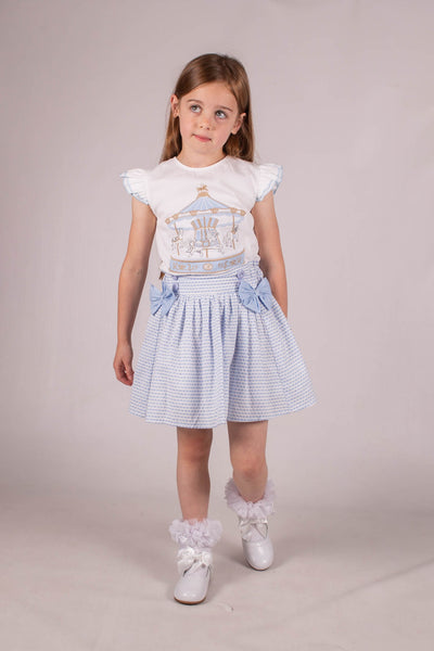 Beau Kid Traditional Girls Blue Carousel Skirt Set ~ 2-8y