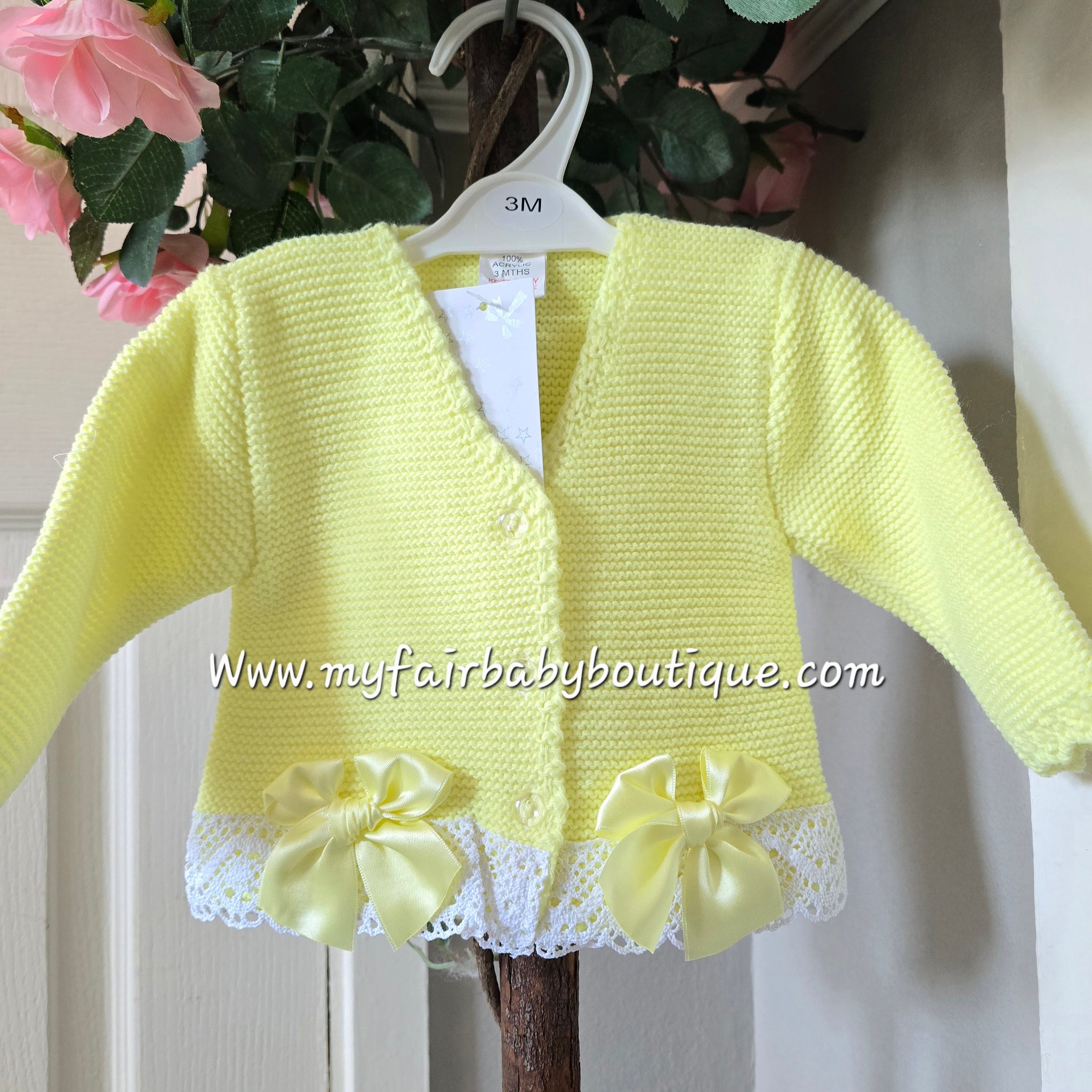 Spanish Girls Lemon Lace & Bow Trimmed Cardigan