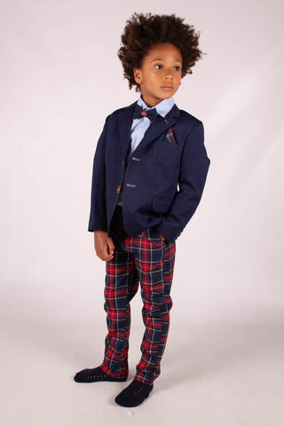 Beau Kid Traditional Boys Navy & Red Tartan Jacket 4pc William Set - 1-8y