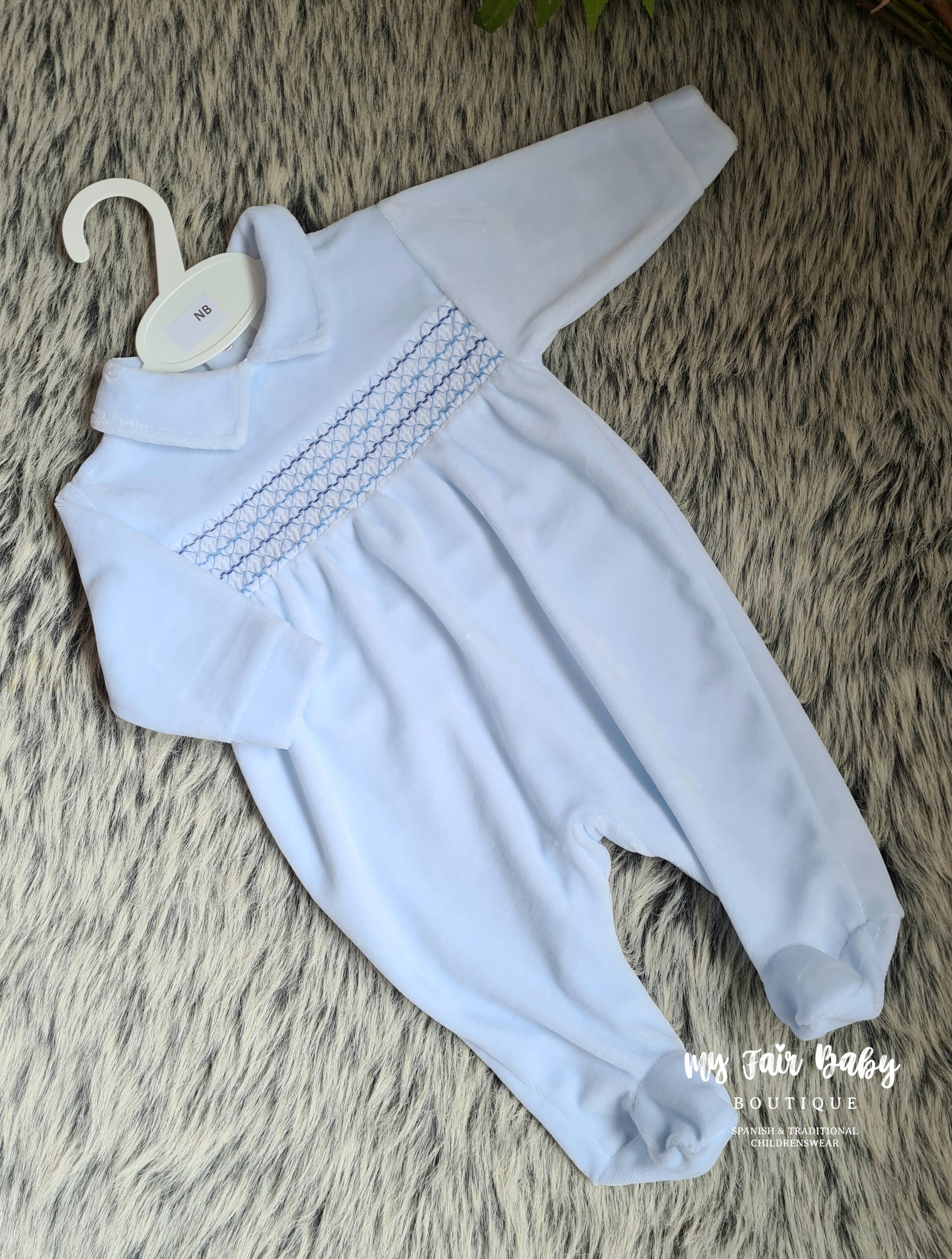 Traditional Baby Boys Smocked Velour Sleepsuits Babygrows My Fair Baby Boutique