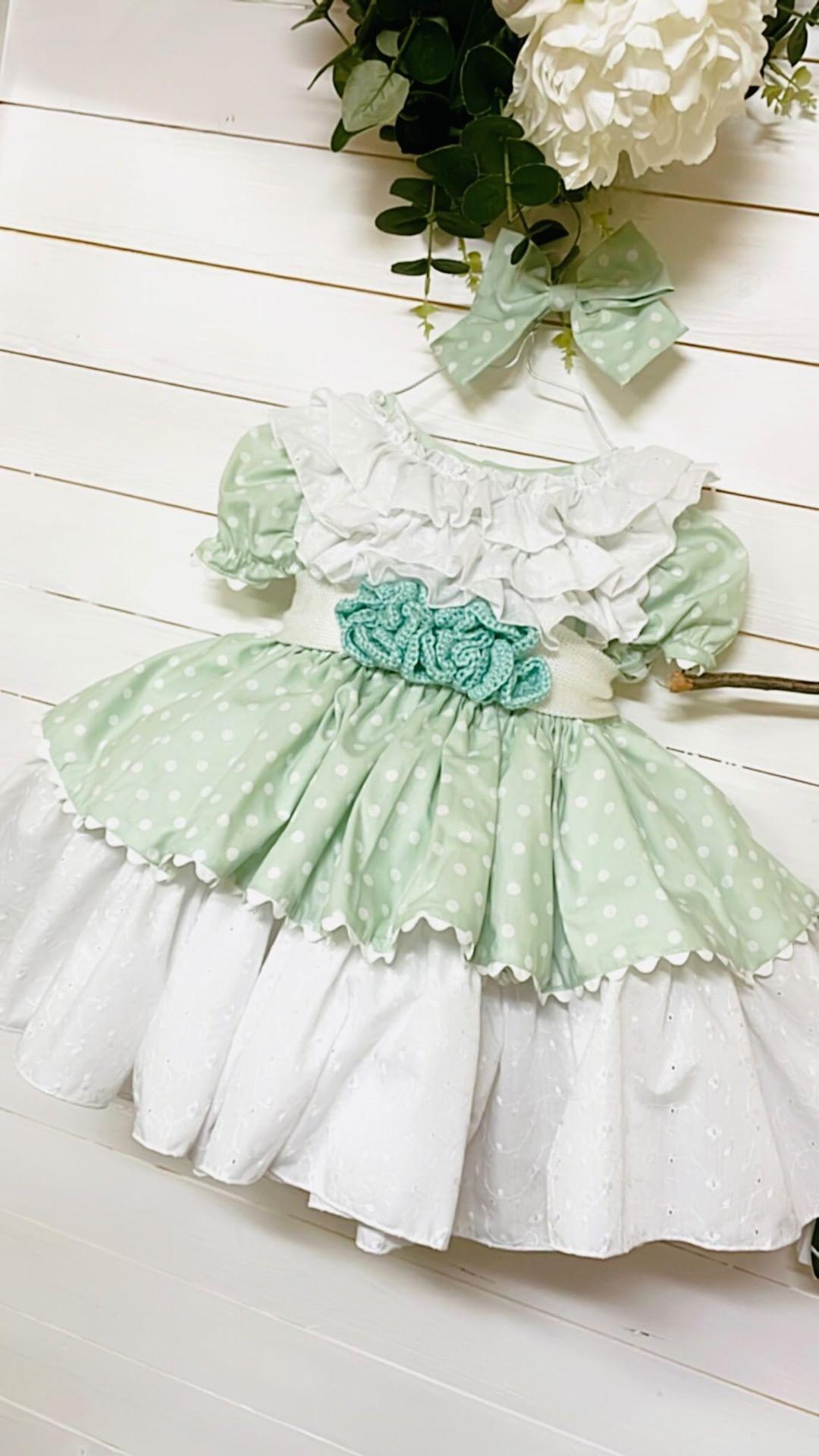 Ela Confeccion Spanish Girls Green Bella Puffball Dress - MADE TO ORDER