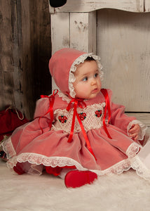 Sonata Infantil Spanish Girls Red Angele Smocked Christmas Puffball Dress - MADE TO ORDER