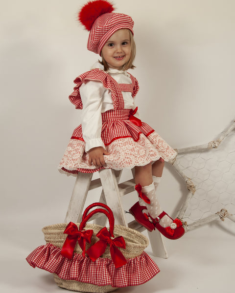 Sonata Infantil Spanish Girls Red Check Pinafore Dress IN2218 - MADE TO ORDER