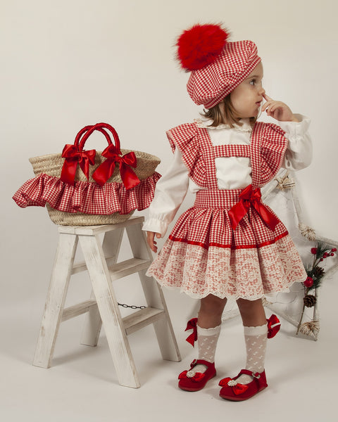 Sonata Infantil Spanish Girls Red Check Pinafore Dress IN2218 - MADE TO ORDER