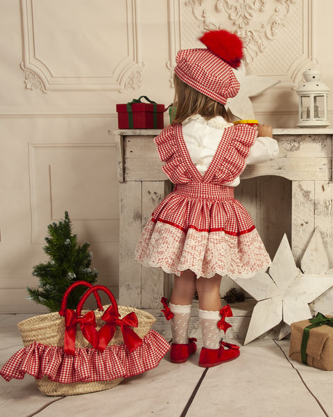 Sonata Infantil Spanish Girls Red Check Pinafore Dress IN2218 - MADE TO ORDER