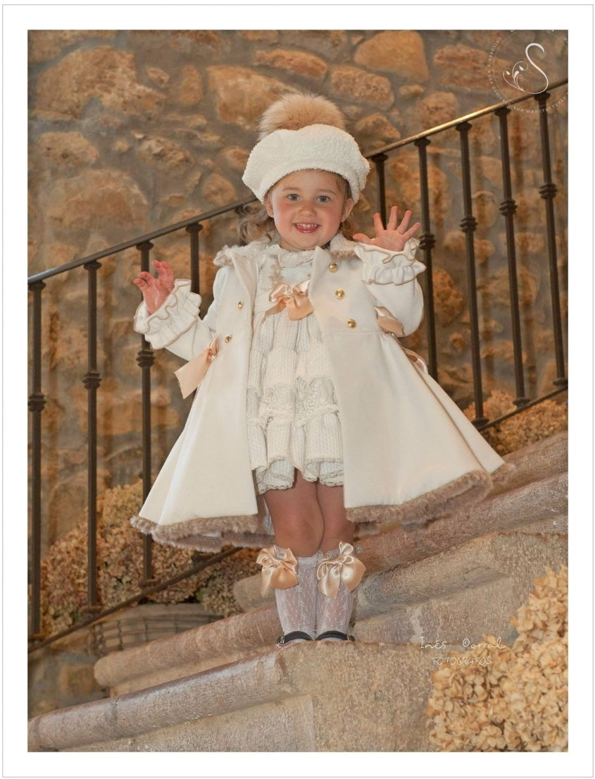 Sonata Infantil Spanish Girls Cream Valeria Coat IN32 - MADE TO ORDER