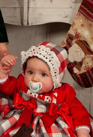 Sonata Infantil Spanish Baby Girls Red Tartan Lucilde Bonnet - MADE TO ORDER