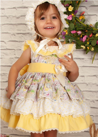 Sonata Infantil Spanish Girls Lemon Puffball Easter Dress VE2205 - MADE TO ORDER