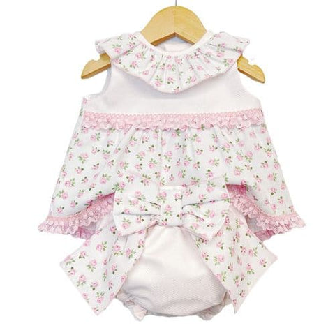 Wee Me Baby Girls Pink Floral Mini Dress & Pants ~ 12m