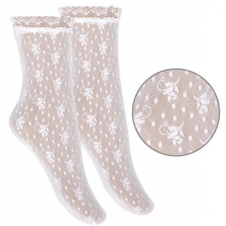 Condor - Girl's Spanish Lace Tights in White, Cream or Dusky Pink